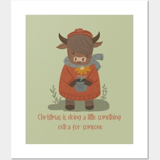 A Highland Cow Holding A Flower Pot, Cozy Art Posters and Art